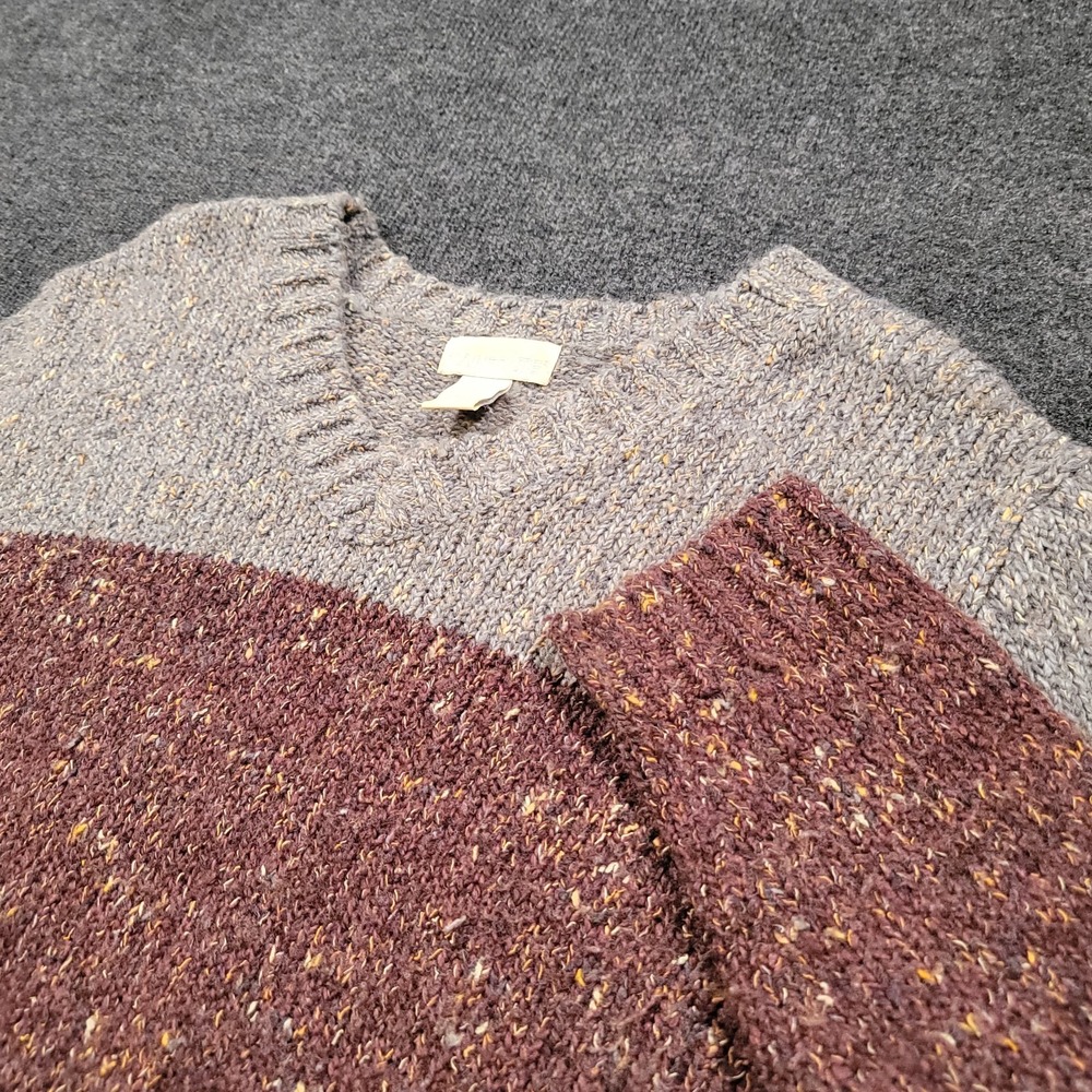 VTG Mainframe‎ Women Colorblock Knit Sweater Large Gray Burgundy Crewneck